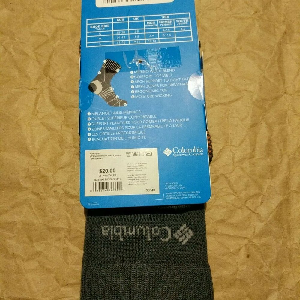Columbia Hike Randonnee Lightweight Merino Wool Size S (4-7.5) - Picture 3 of 4